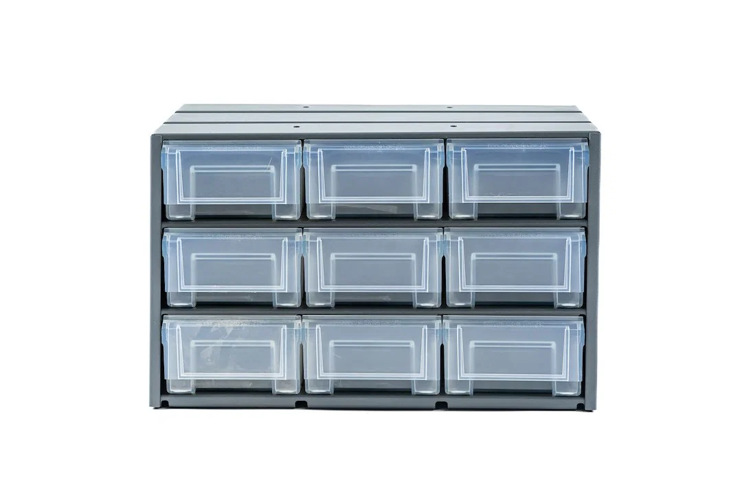 02D643KP – MASTERACK Storage Cabinet, 9 Drawers Store Nuts/ Bolts/ Other Small Items In Stackable With Drop-In Compos...