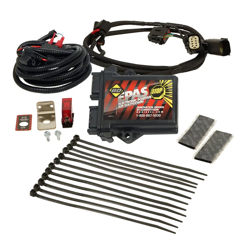 1036764 – BD DIESEL Positive Air Shutdown, Automatic Operation With Electronic Module/ Harness/ Switch Decal/ Switch ...